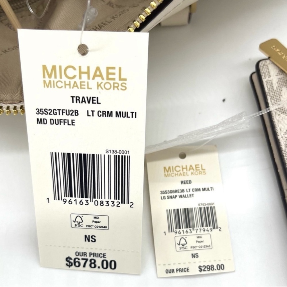 Michael Kors Medium Duffle Satchel Crossbody Bag & Large Bifold Wallet White - Picture 10 of 10